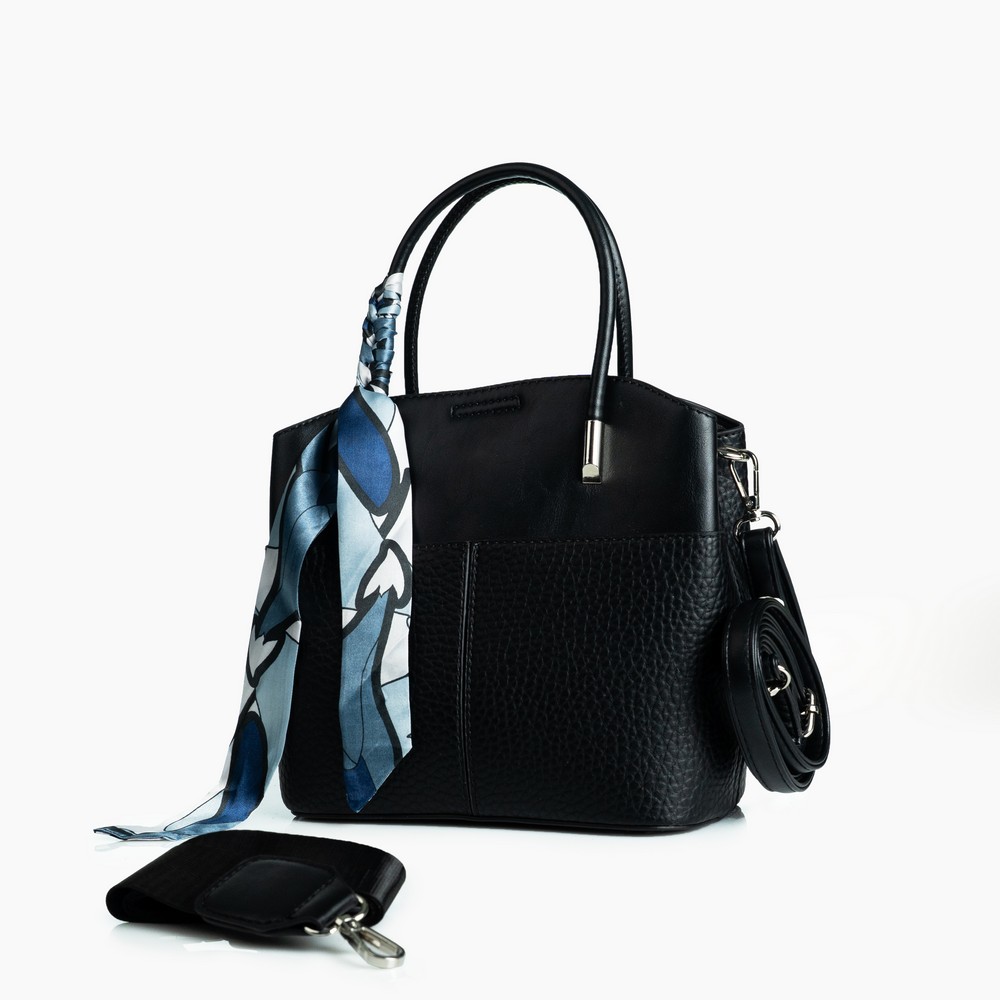  شنطة حريمي جلد إيطالي مستورد أسود هاند وكروس بدراعين كروس مقاس 21×22